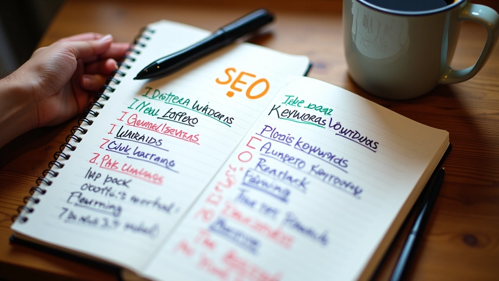 Open notebook with handwritten notes about keyword research strategies